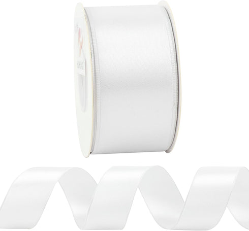 HUIHUANG White Satin Wired Ribbon 1-1/2 inch White Double-faced Satin Wire Ribbon for Bows Making, Wreaths, Gift Wrapping, Holiday Home Decor, Cra...