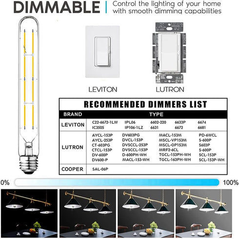 Dimmable T10 LED Edison Bulbs, Neutral White 4000K, 8.9inch Long Tubular Light Bulb, 8 Watt Vintage Long Tube LED Filament Bulb,800lm,E26 Base Led...
