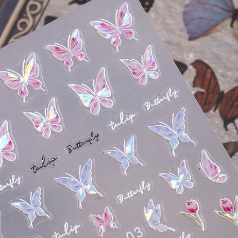 Shiny Pink Butterfly Nail Art Sticker Butterfly Nail Decals 3D Self-Adhesive Nail Art Supplies Laser Glitter Butterflies Nail Design Stickers for ...