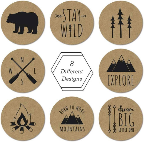 Rustic Mountain Baby Shower Stickers / 8 Adventure Birthday Party Designs / 1.5" Gender Neutral Little One Labels / 500 Party Favor Labels/Made in...