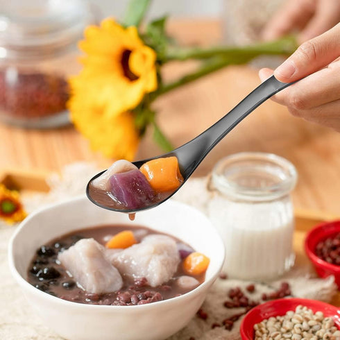 Soup Spoons,4 Pieces Stainless Steel Asian Soup Spoon 6.3 Inch Mirror Polished Black Ramen Spoons Deep Spoon for Soup...