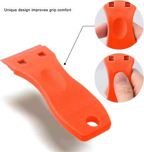 FOSHIO 2PCS Orange Plastic Razor Blade Scraper Tool and 100PCS Orange Plastic Blades for Gasket Remover, Sticker Remover, Labels Decal and Adhesiv...