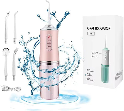 Water Dental Flosser, 22 Professional IPX7 Waterproof USB Rechargeable Cordless Water Flosser Dental Oral Irrigator with 4 Jet Tips (Pink)...