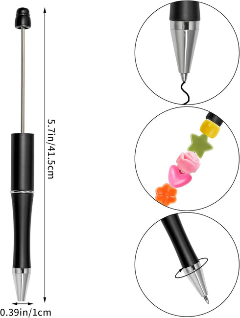 50Pcs Black Beadable Pens Plastic Bead Pen Black Ink Ballpoint Pens Diy Pens Cute Cool Pens for Journaling Students Teacher Bridal Graduation Gift...
