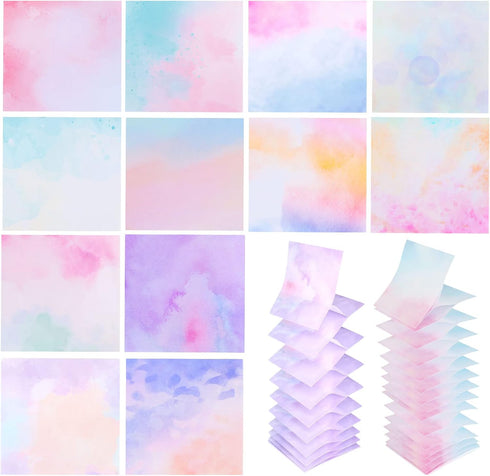 12 Pads Pop up Sticky Notes, 3x3" Cute Gradient Watercolor Self Stick Notes Pads, Multi Color Super Adhesive Memo Pads Refills, Easy to Post Paper...