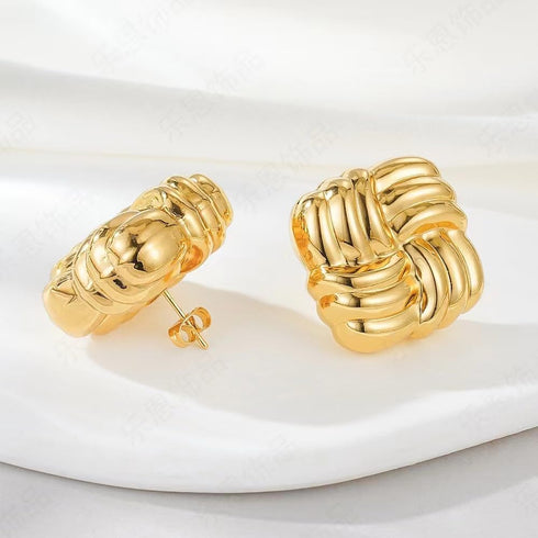 Gold Statement Earrings for Women?Gold Chunky Hollow Square Geometric Textured Trendy Vintage Stud Earrings...