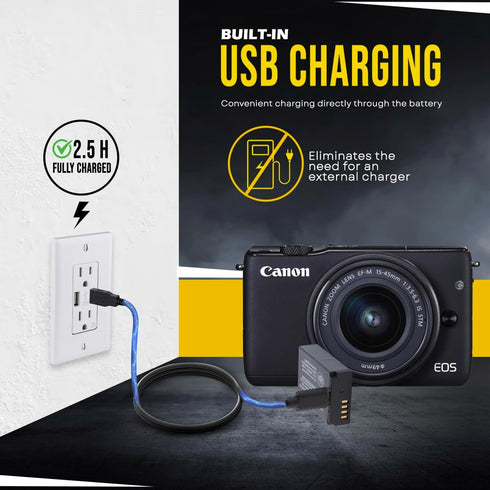 BM Premium LP-E12 Battery with Built-in USB-C Charging Port for Canon EOS-M, EOS M2, EOS M10, EOS M50, EOS M50 Mark II, EOS M100, EOS M200, SX70 H...