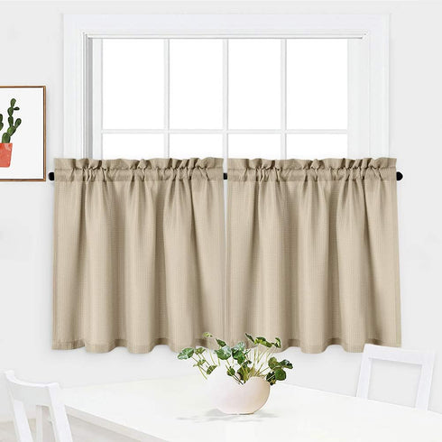 Tier Curtains,Waffle Woven Textured Short Curtains for Bathroom Waterproof Window Covering for Kitchen - 30" x 36", Plaza Taupe, Set of 2...