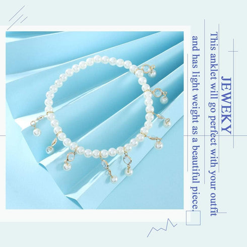 O Jeweky Boho Pearl Anklets Gold Crystal Ankle Bracelets Chain Beach Foot Jewelry for Women...