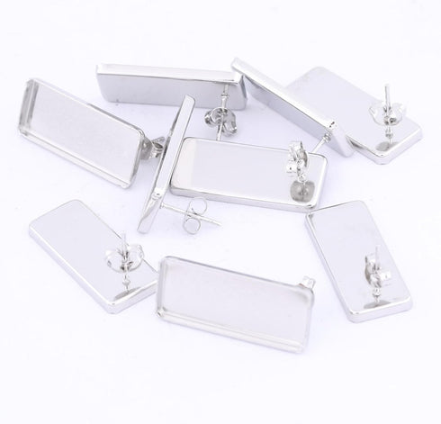 20pcs Stainless Steel 10x25mm Rectangle Cabochon Earring Setting Blanks Studs DIY Post Earring Base Bezel Pins for Jewelry Making Supplies...