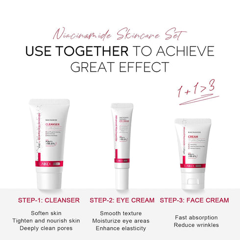 Niacinamide Travel Size Skin Care Set, Travel Size Skincare Set for Teenagers Girls, Travel Size Face Care Kit with Cleanser, Eye Cream, Cream, Fa...