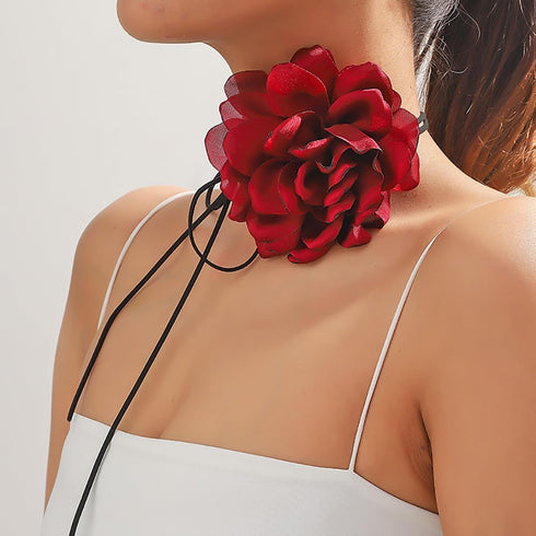 Denifery Flower Rose Choker Necklace Big Floral choker Necklace Flower Long Velvet Choker for Women Bride Wedding Party Summer Necklaces...