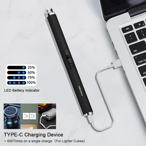 ARECTECH Rechargeable Electric Candle Lighter Arc Plasma Windproof Lighter for Candle Kitchen Birthday Gift for Mom Men Wife with Type-C Cable Bla...