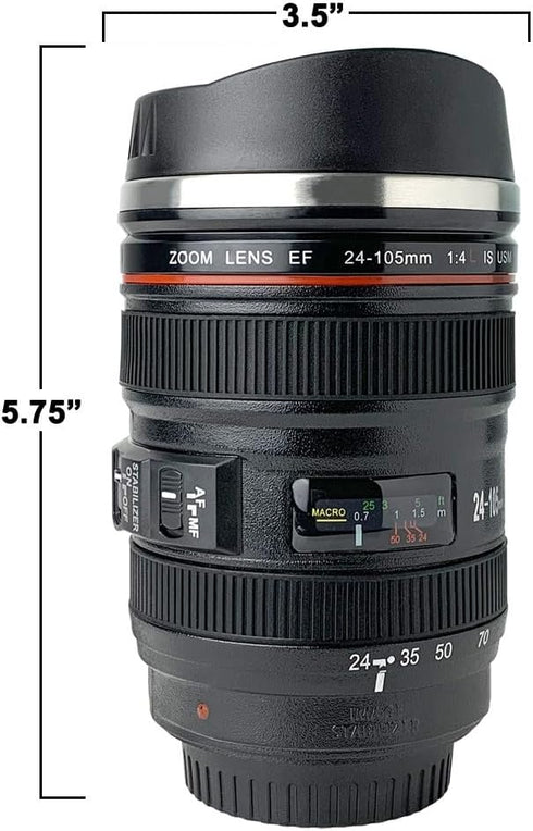 Camera Lens Coffee Mug with Slider Lid – Realistic DSLR Thermos Cup, Novelty Gift for Photographers, Coffee Lovers, Men & Women...