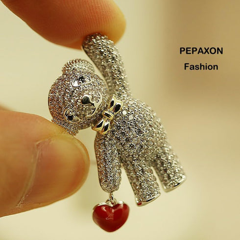 Bear Brooch for Women Rhinestones Brooch Sweater Pin Cute Animal Silver Brooch for Grils...