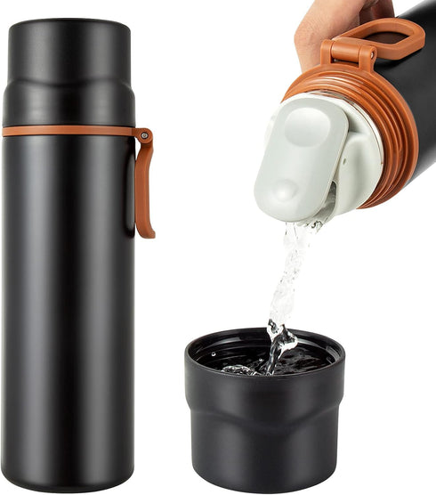 Insulated Water Bottle-Stainless Steel Vacuum Coffee Cup with Handle,Flask Double Walled Sport Travel Mug with Leakproof Lid,Keep Hot & Cold 12 Ho...