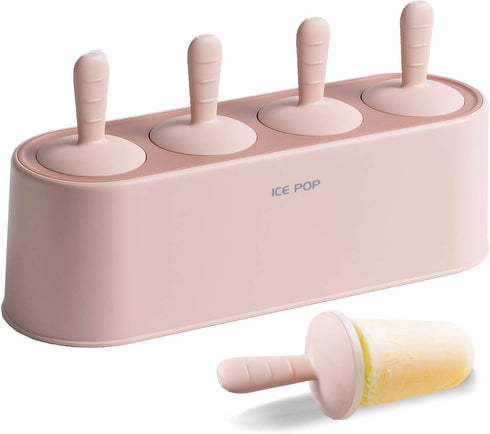 Popsicle Mold Set 4 Pieces Homemade Silicone Popsicle Maker Easy Release Ice Cream Molds Reusable DIY Pop Molds (Pink, IcyClassic Pops)...