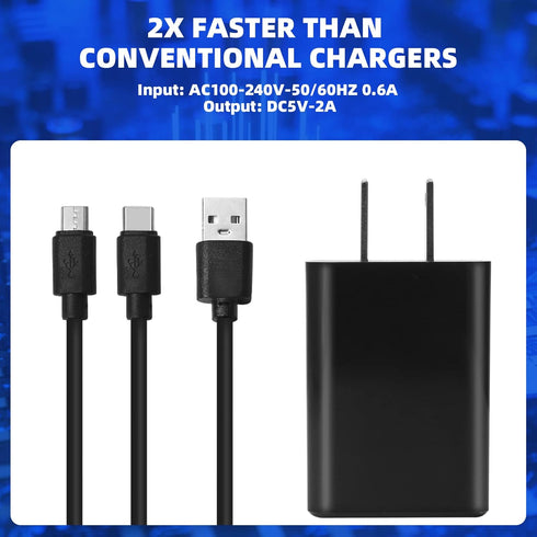 Fast Charger with 6.6Ft USB Type-C&Micro USB Cable,AC Adapter,2A Rapid Charger for All New All-New Fire 7 HD 8 10 Plus Tablet, Kids Pro, Kids Edit...