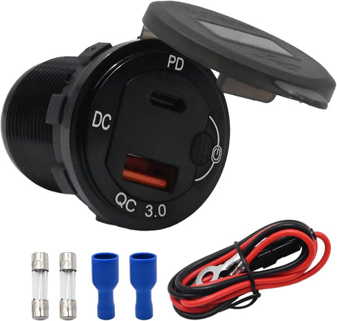 83W USB C Car Charger, 18W QC3.0 and 65W USB C Port,12V Socket with Button Switch Smart Voltmeter for Car Golf Cart Marine...