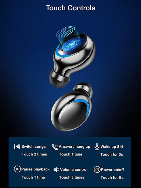Acuvar Fully Wireless Bluetooth 5.0 Rechargeable IPX7 Waterproof Earbud Headphones with Microphone 100+ Hrs Playtime Case, Powerful Surround Stere...