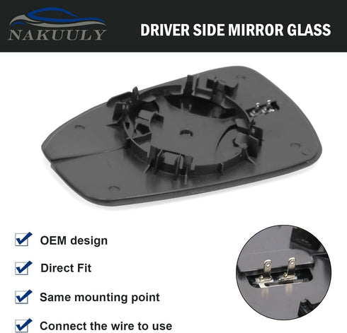 Nakuuly Mirror Glass Passenger Right Side Compatible with 2013-2020 Ford Fusion Side View Heated Convex Mirror Glass with Rear Holder Replace # DS...