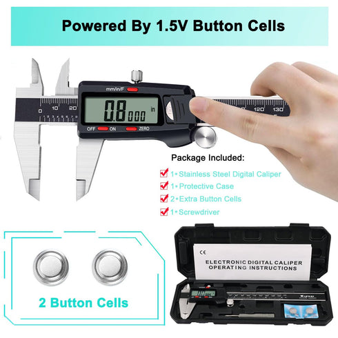 Kynup Caliper Measuring Tool, Digital Micrometer Caliper Tool, Vernier Caliper with Stainless Steel, Large LCD Screen, Auto - Off Feature, Inch Me...