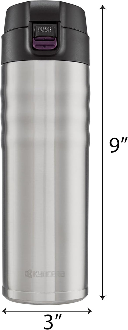 Kyocera 17oz. Ceramic Coated Interior, Double Wall Vacuum Insulated, Stainless Steel Travel Mug-Stainless Steel...