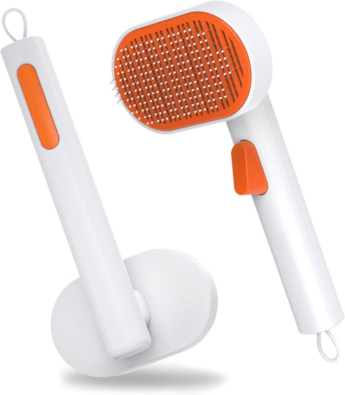 Self Cleaning Slicker Brush for pet, Dog Hair Grooming Brush with Release Button, Indoor Cat Hair Shedding Tool, Stainless Steel Bristle Soft Rubb...