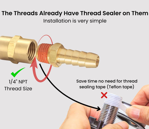 2 Pack Brass Air Hose Barb Fittings Adapter Set - 3/8" Barb to 1/4" NPT Male Pipe, Air Hose Repair Kit Connectors with Sealant...