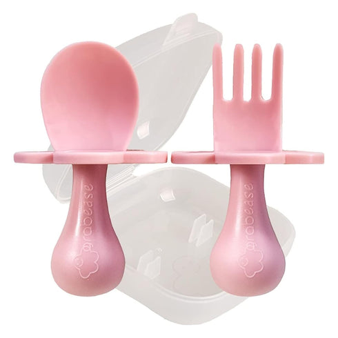 Grabease Baby & Toddler Utensils - Baby Forks for Self Feeding - BPA-Free & Phthalate-Free - 1 Set, Blush Toddler Fork & Self Feeding Spoon...