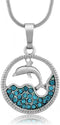 Gem Stone King Stunning Dolphin and Sea in a Circle with Blue Crystals Pendant 16 Inch Chain...