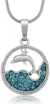 Gem Stone King Stunning Dolphin and Sea in a Circle with Blue Crystals Pendant 16 Inch Chain...
