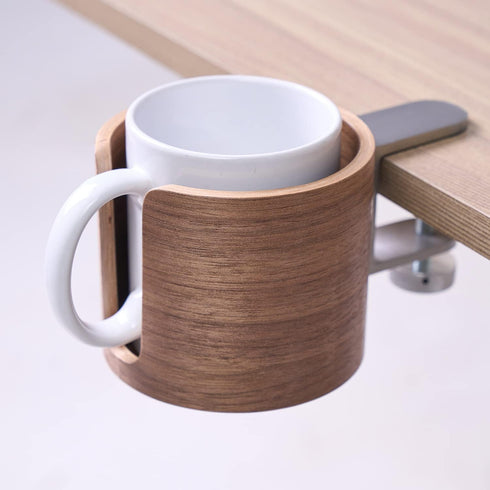urbanplus Desk Cup Holder, Anti-Spill Walnut Wood Cup Holder for Desk with Aluminium Clamp, Office Desk Accessories, Gaming Desk Accessories, Comp...