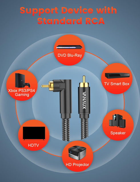 90 Degree RCA Cable, Subwoofer Cable Male to Male Digital Coaxial Audio Cable for Home Theater, Sound Bar, TV, PS4, Xbox,and More,Black (3.3ft/1m)...