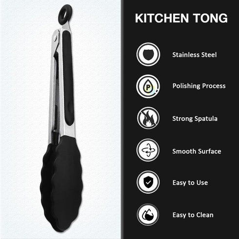 Mini Silicone Serving Tongs Set of 3, Small Kitchen Tongs (7 inch) with Silicone Tips and Stainless Steel Handle, Silicone Cooking Tongs for Salad...