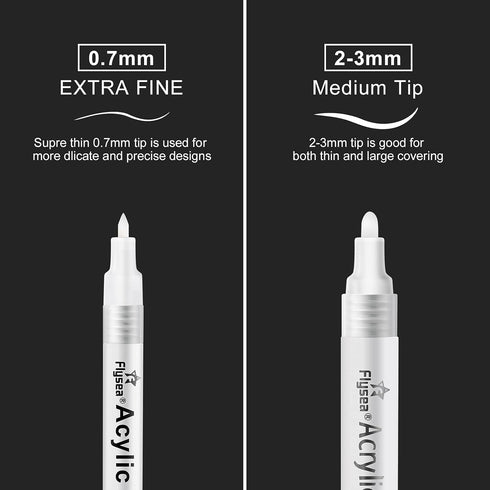 White Acrylic Paint pens (6 Pack) Variety Pack - Extra Fine 0.7MM & Medium Tip 2-3MM - Water Based Paint Markers for Rock Painting, Stone, Ceramic...
