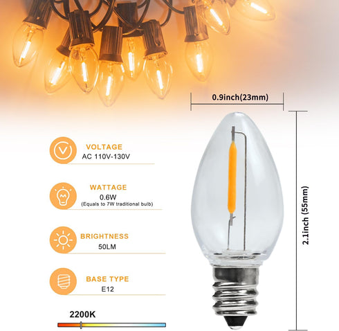 C7 E12 LED Night Light Bulbs, C7 Replacement LED Light Bulbs, Window Candles & Salt Lamp Bulbs, E12 Chandelier Base, 0.6W Equivalent to 7W, Warm W...