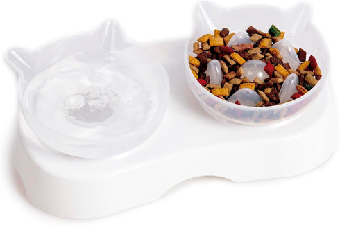 Elevated Cat Slow Feeder Bowl: Anti-Vomiting Bloat Stop Raised Food & Water Bowl for Kitten Healthy, Double Kitty with 5°Tilted Raised Cat Dishes,...