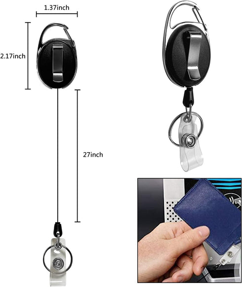 20 Pack Retractable Badge Holder with Carabiner Reel Clip, Bulk ID Card Key Holder with Ring, Heavy Duty Black Key Chain Extender for Office Work ...