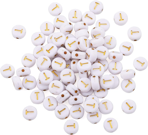Cheriswelry 50g/360pcs Flat Round Letter Alphabet Beads with Gold Letter T Acrylic Disc Coin Pony Bead Spacers for Jewelry Kandi Bracelet Necklace...