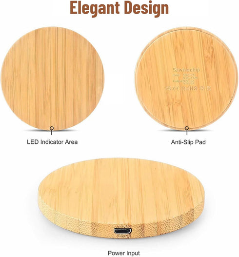 Charging Pad, 15W Bamboo Charger, Fast Qi Charging Station, Compatible with Note 8, S8, S8 Plus, S7, S7, S6, S6, S10, S10e, S9, S8, G7...