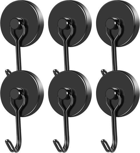 MIKEDE Magnetic Hooks, 110LB Heavy Duty Neodymium Black Magnet Hooks, Strong Swivel Magnetic Hooks Rust Proof for Indoor Outdoor Hangers Hanging, ...