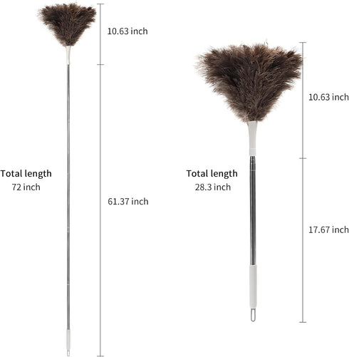 Ostrich Feather Duster Pole up to 72Inch,Extendable Feather Duster Used for Home Cleaning Ceilings Furniture Fans...