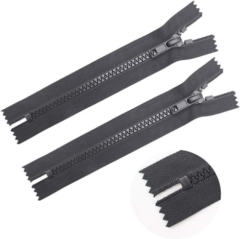 YaHoGa 2PCS 5 Inch #5 Close End Plastic Zippers Bulk Black Molded Resin Zippers for Sewing Clothes Purse Bags Crafts (C/E 5" 2pcs)...