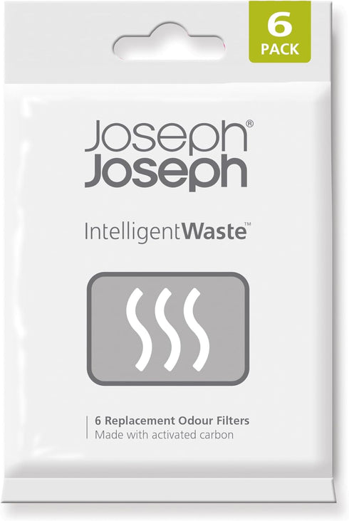 Joseph Joseph Intelligent Waste Activated Carbon Odor Filter Refills for Food Waste Caddy Kitchen Bin - Pack of 6...