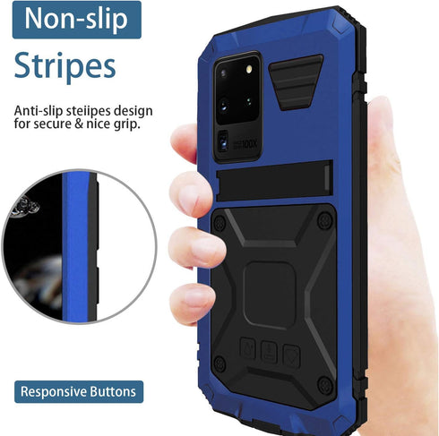 Samsung S20 Ultra case with Screen Protector Camera Lens Protector S20 Ultra Military Metal Silicone Rugged Hybrid Stand Waterproof Cover for Outd...