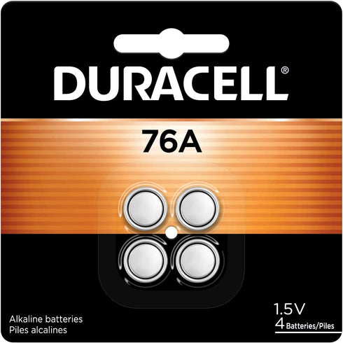 Duracell 76A 1.5V Alkaline Batteries, 4 Count Pack, 76A 1.5 Volt Battery, equivalent to LR44, A76, PX76A, V136A, AG13, and L1154 battery types...