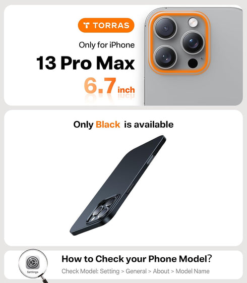 TORRAS Slim Fit for iPhone 13 Pro Max Case, Ultra-Thin 13 Pro Max Case Black, Lightweight Hard PC Cover with Secure Grip Phone Cases for iPhone 13...