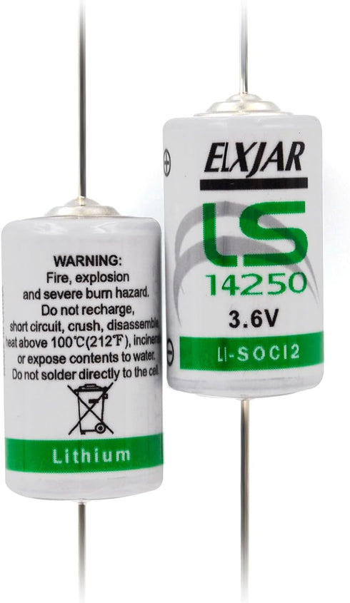 (2-Pack) 3.6V LS14250 1/2AA Lithium Thionyl Chloride Battery with Axial Terminals, Replacement for SAFT LS14250, ER14250 Li-SOCi2...