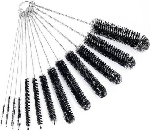CiaraQ Bottle Cleaning Brushes, 8 Inch Nylon Tube Brush Set, Cleaner for Narrow Neck Bottles Cups with Hook, Set of 13pcs. Black...